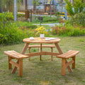 Fir Wood Pub Parasol Table and Bench Set for 6 Persons Heavy Duty Patio Outdoor Furniture - Natural Wood