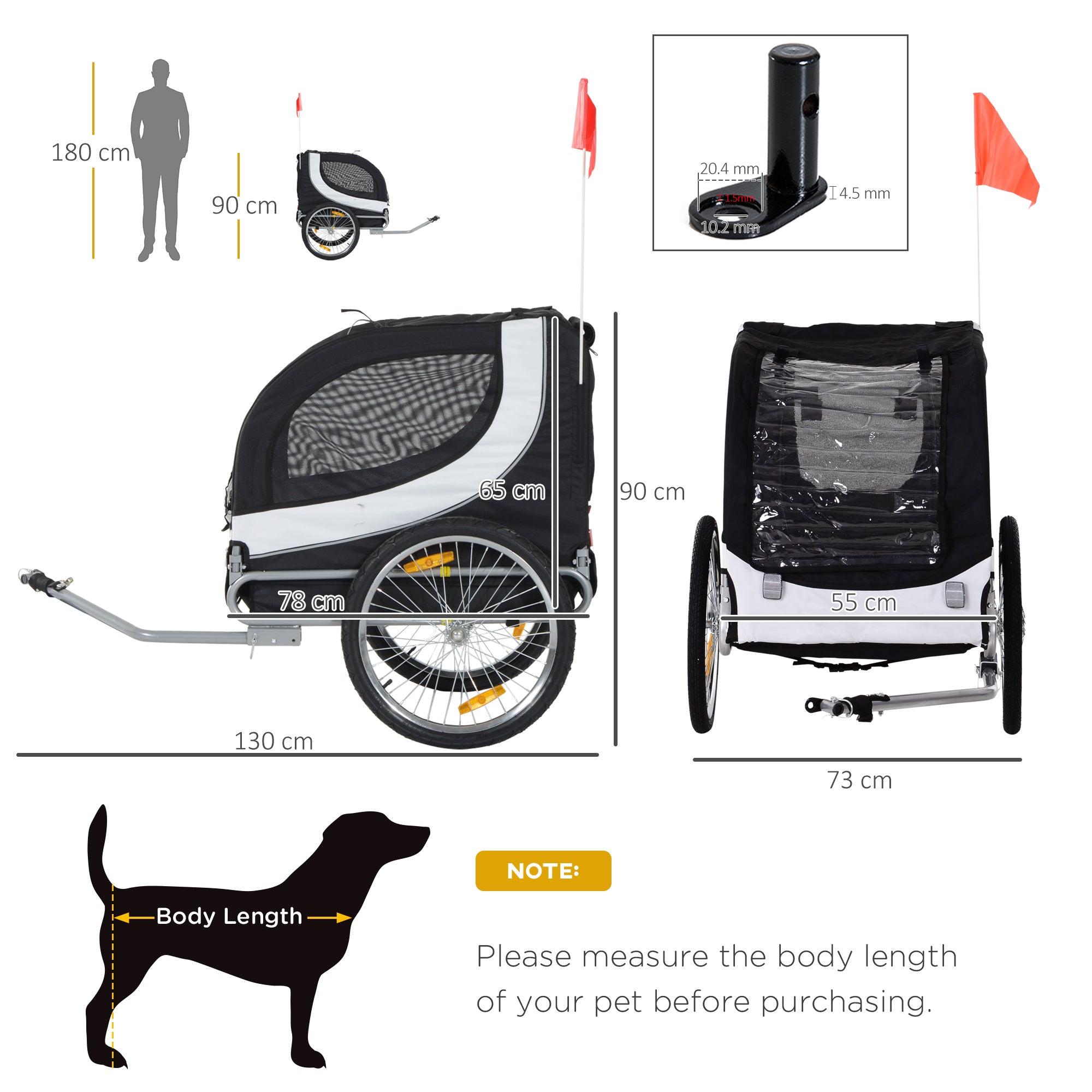 Dog Bike Trailer Steel Pet Cart Carrier for Bicycle Kit Water Resistant Travel White and Black