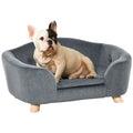 Pet Sofa for Small Dogs and Kittens with Wooden Frame and Washable Cushion, 70x47x30 cm - Grey