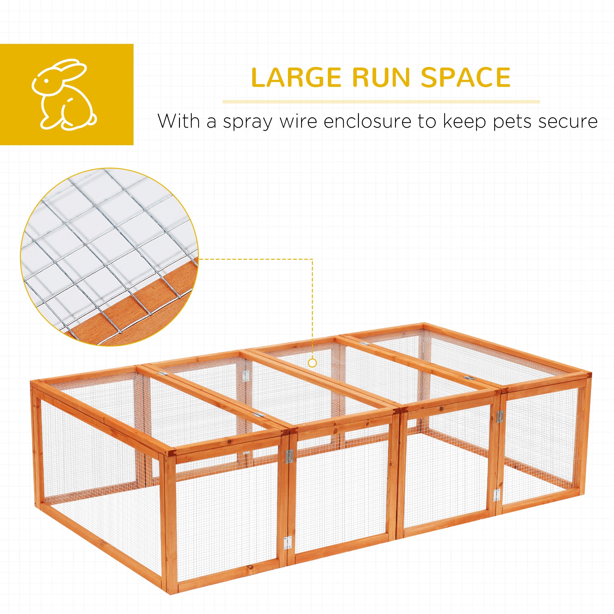 Wooden Rabbit Hutch Outdoor, Guinea Pig Hutch, Bunny Cage with Wire Mesh Safety Rabbit Run and Play Space 181 x 100 x 48 cm