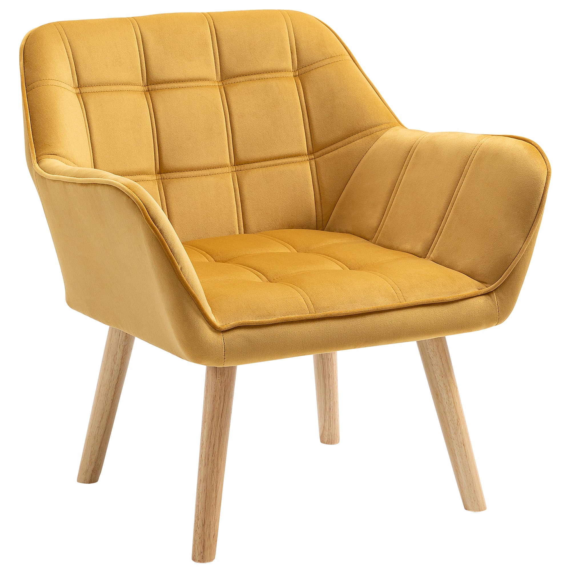 Armchair Accent Chair Wide Arms Slanted Back Padding Iron Frame Wooden Legs Home Bedroom Furniture Seating Yellow