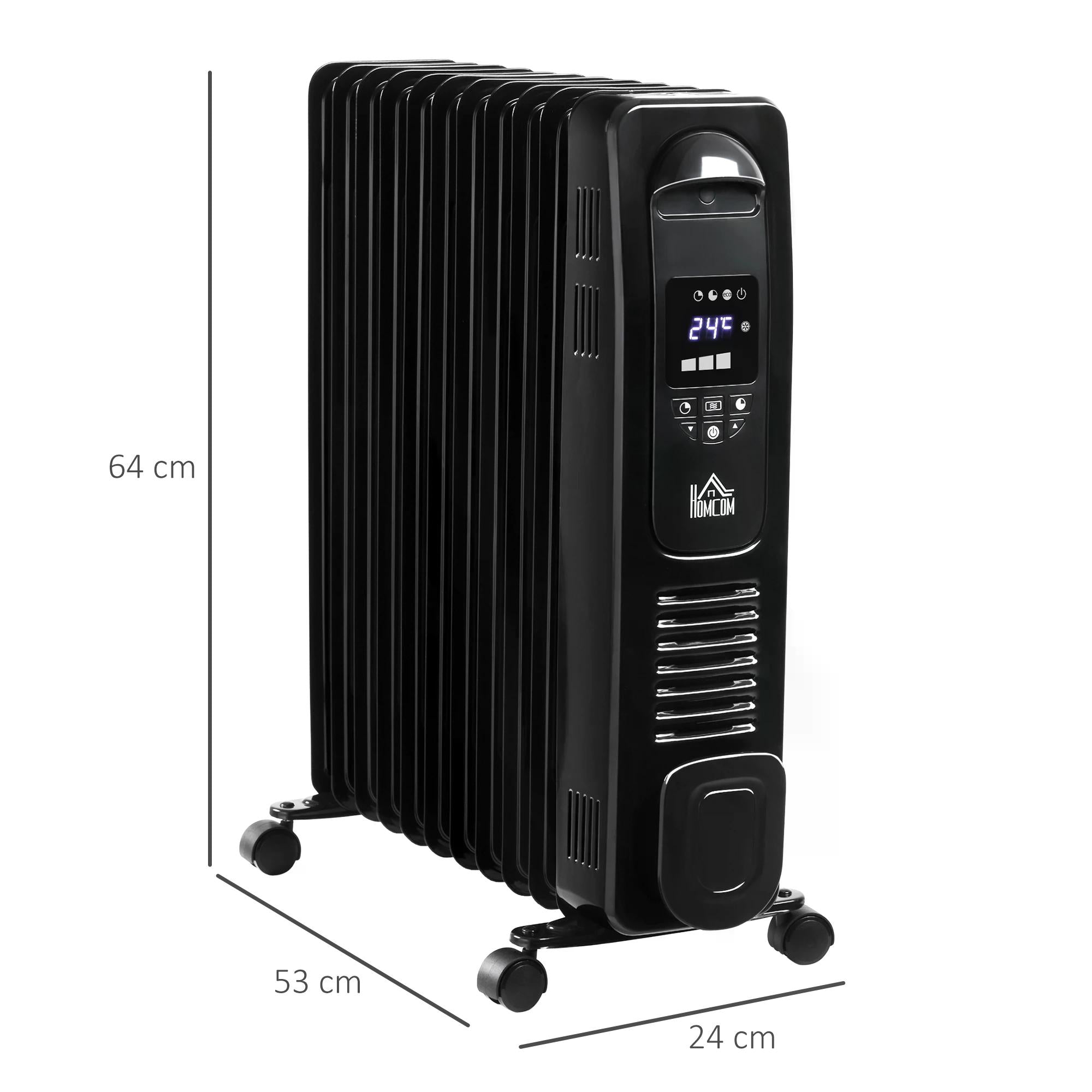 2720W Digital Display Oil Filled Radiator 11Fin Portable Electric Heater w/ Built-in Timer Three Heat settings Safety switch Remote Control