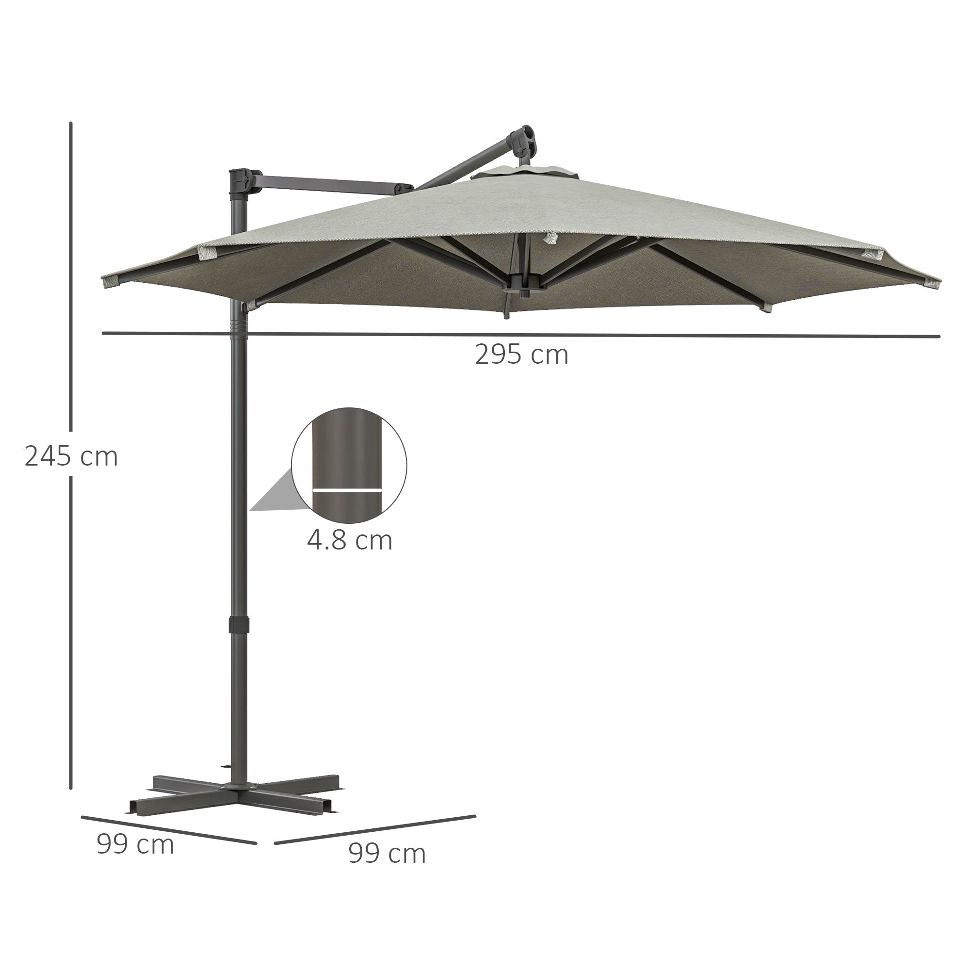 3 m Cantilever Banana Parasol with Cross Base, 360° Rotation Patio Umbrella with Crank Handle, Tilt, Beige