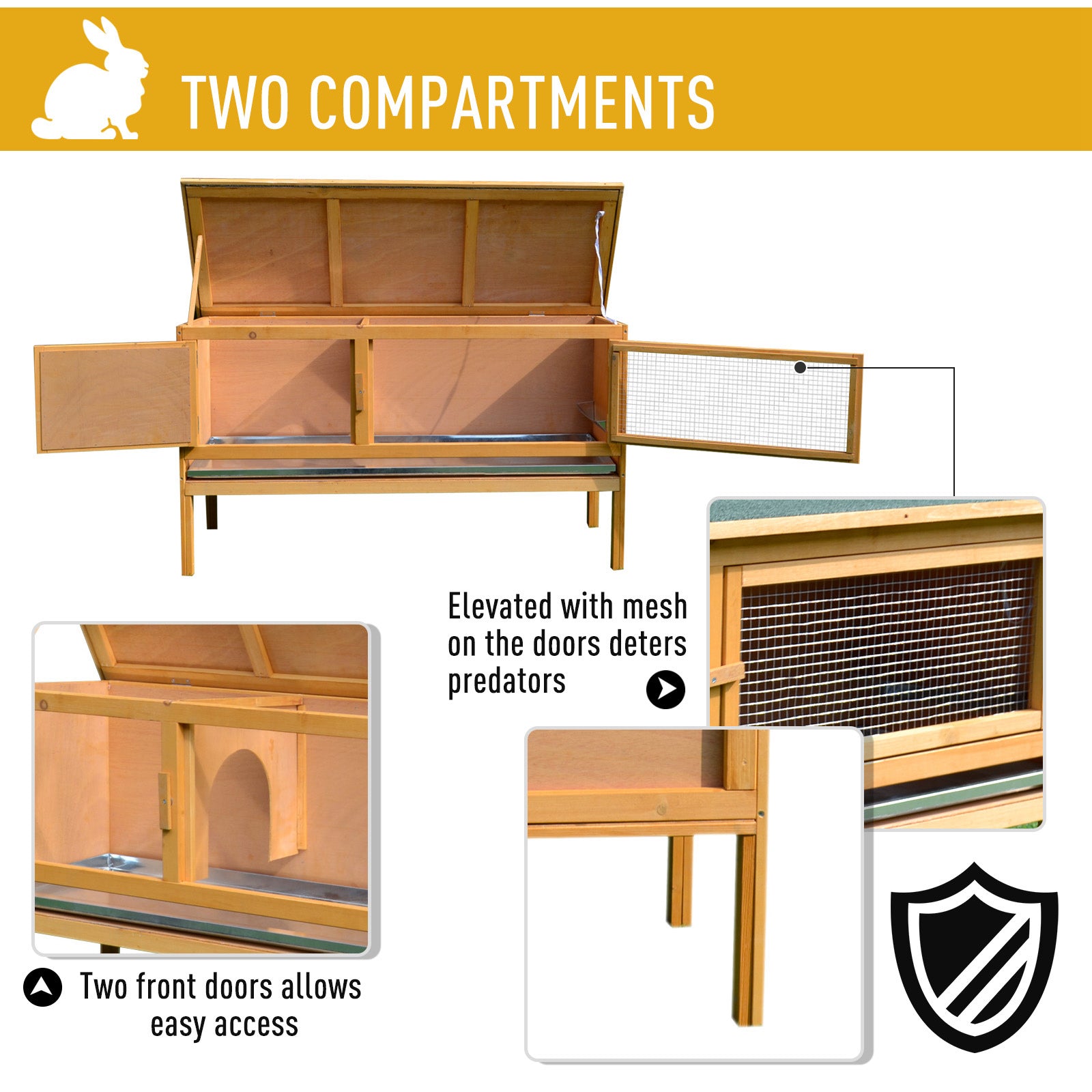 Wooden Rabbit Hutch Bunny Cage Outdoor Small Animal House w/Hinged Top Slide out Tray 115 x 44.3 x 65 cm