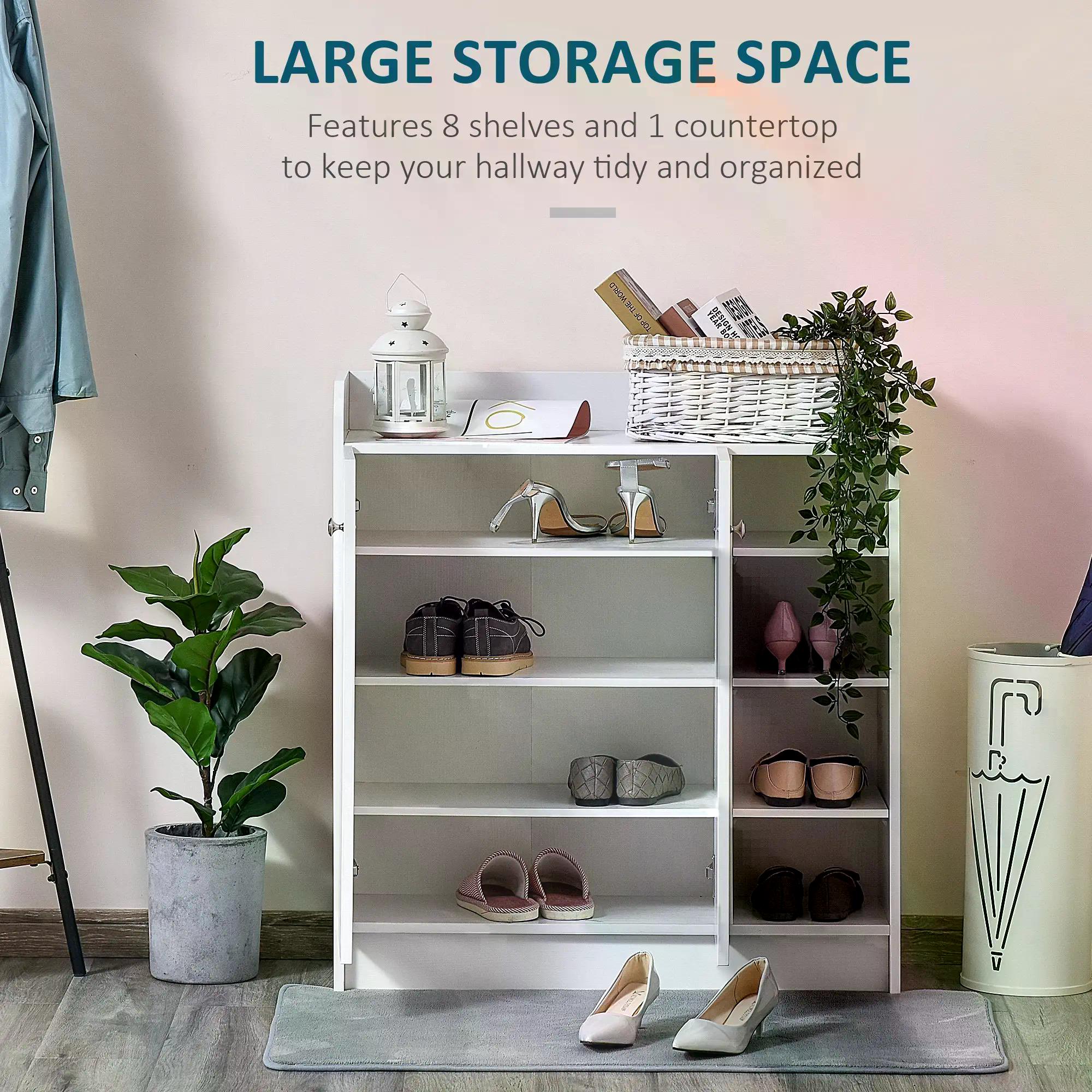 Shoe Storage Cabinet Home Hallway Furniture 2 Doors w/Adjustable 4 Shelves Cupboard Footwear Rack Stand Organiser White