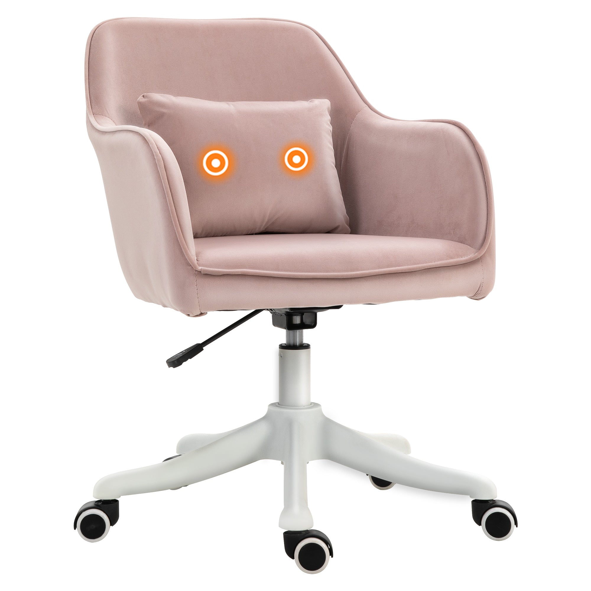 Velvet Style Office Chair with Rechargeable Electric Vibration Massage Lumbar Pillow, Wheels, Pink