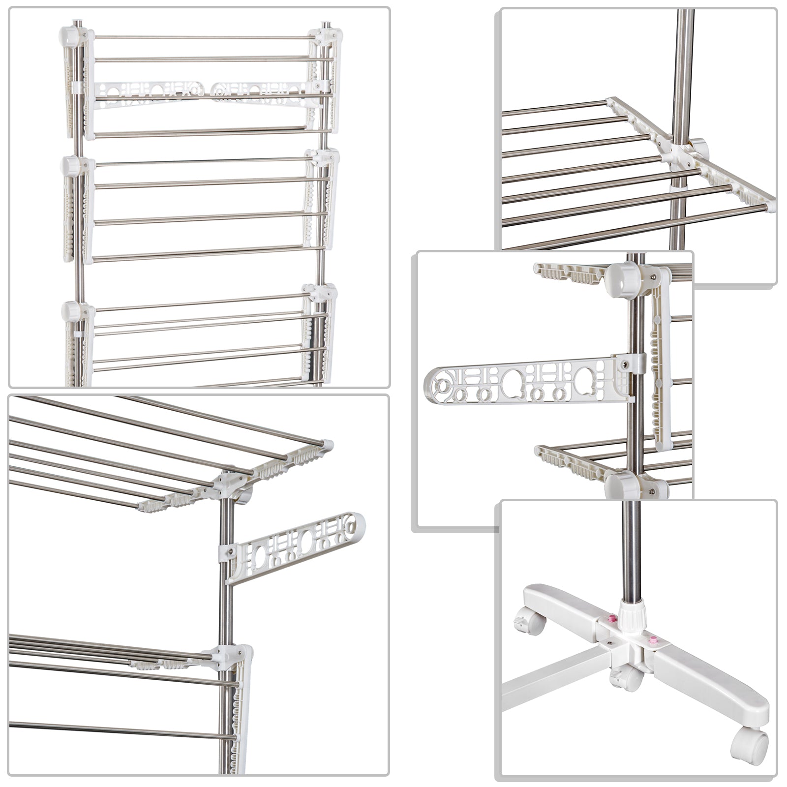 Folding Cloth Rail Adjustable Garment Rack With Wheels (4 Layer)