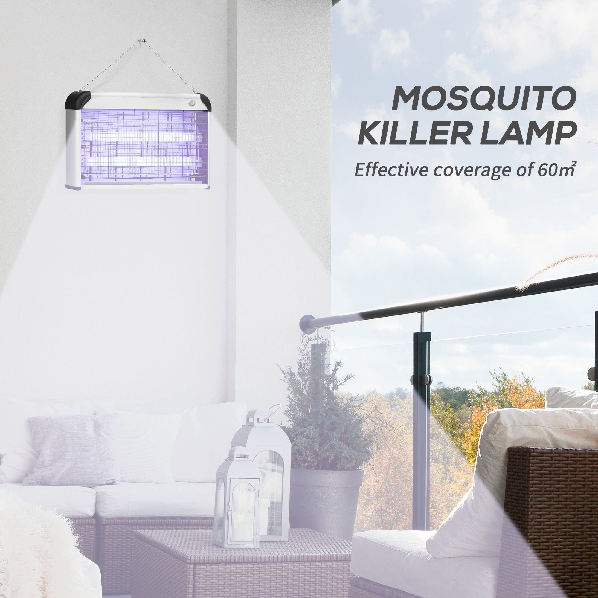 30W Electric Fly Mosquito Killer with 60m² Coverage Free Standing & Wall Hanging - Silver