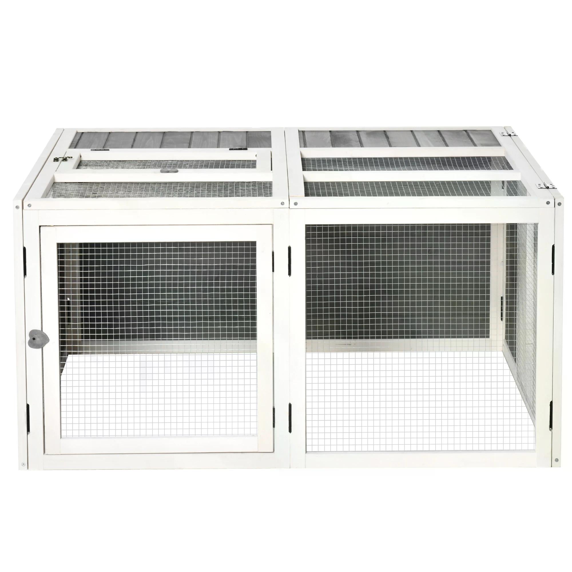 Rabbit Hutch Small Animal Guinea Pig House Ferret Bunny Cage Duck House Rabbit Hideaway Chinchilla Cage Outdoor Indoor with Openable Roof Grey