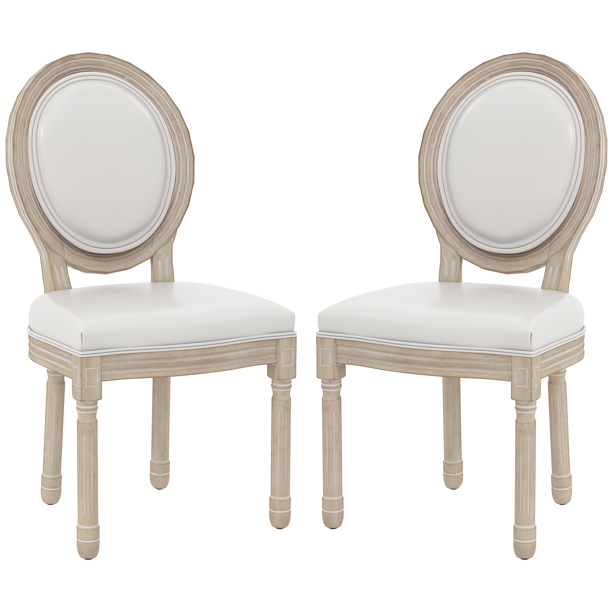 Dining Chairs Set of 2, French Vintage Style Kitchen Chairs with PU Leather Upholstery and Wooden Legs for Dining Room