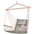 Garden Outdoor Hanging Hammock Chair with Thick Rope Frame and Wooden Arms Wide Seat - Multicoloured Stripes