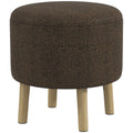 Round Ottoman Storage Stool with Padded Seat and Wood Legs - Brown