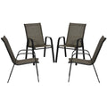 4 Piece Stackable Outdoor Garden Dining Chairs with High Backrest and Armrest - Mixed Brown