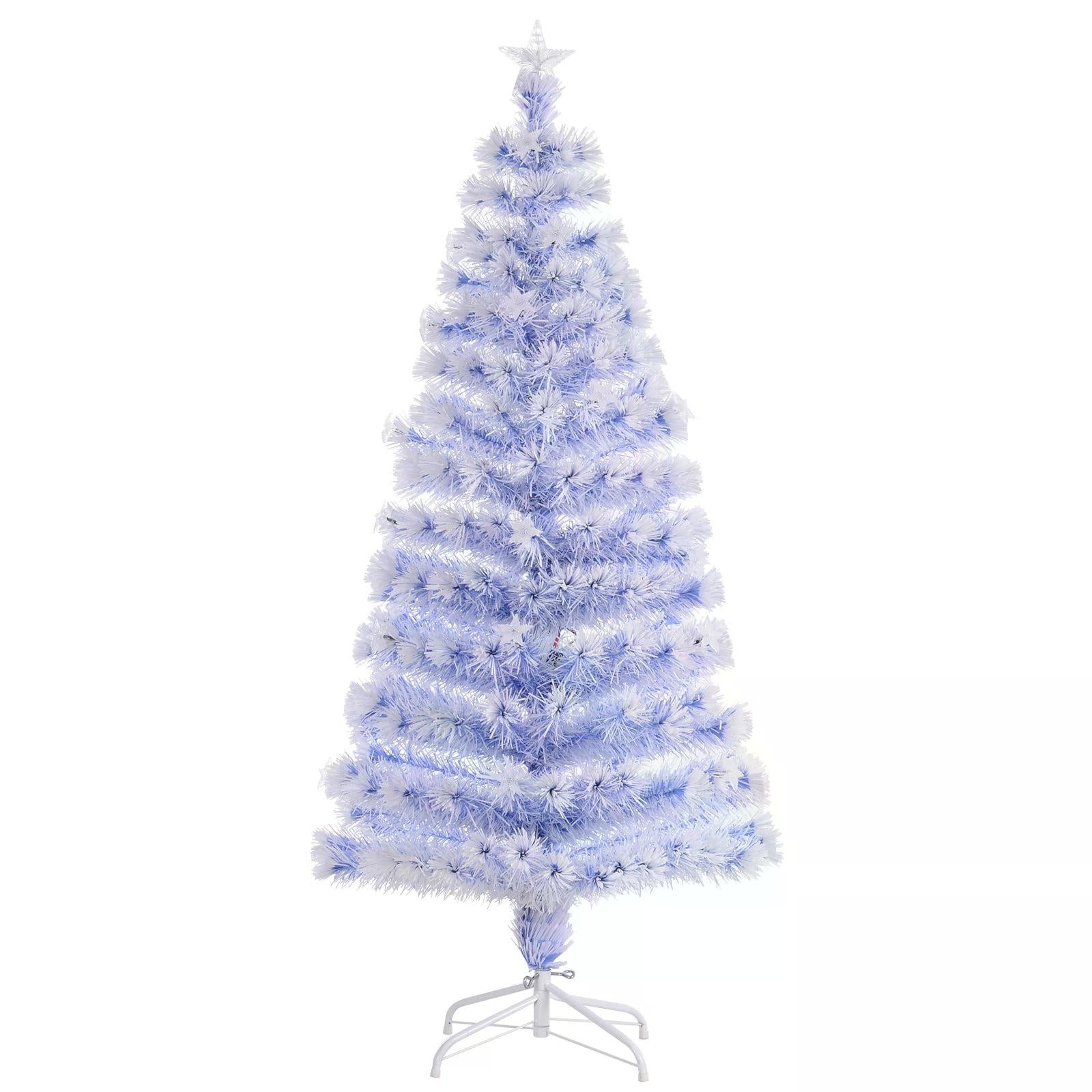 Artificial Fibre Optic Christmas Tree Seasonal Decoration w/ 20 LED Lights Pre-Lit Easy Store White Blue 5FT