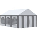 6 x 4m Galvanised Party Tent Marquee Gazebo with Sides, Windows & Double Doors - White & Grey