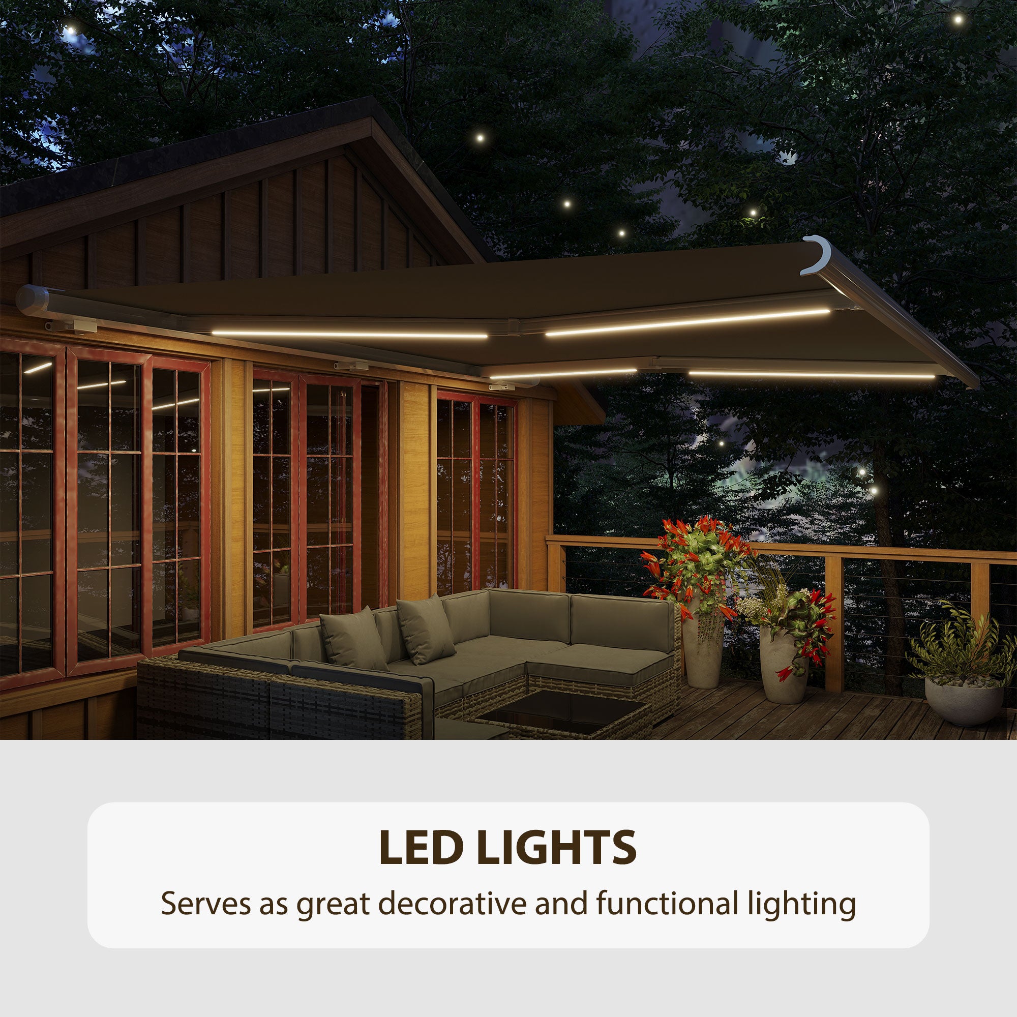 Retractable Electric Awning with LED Lights and Remote Control Grey