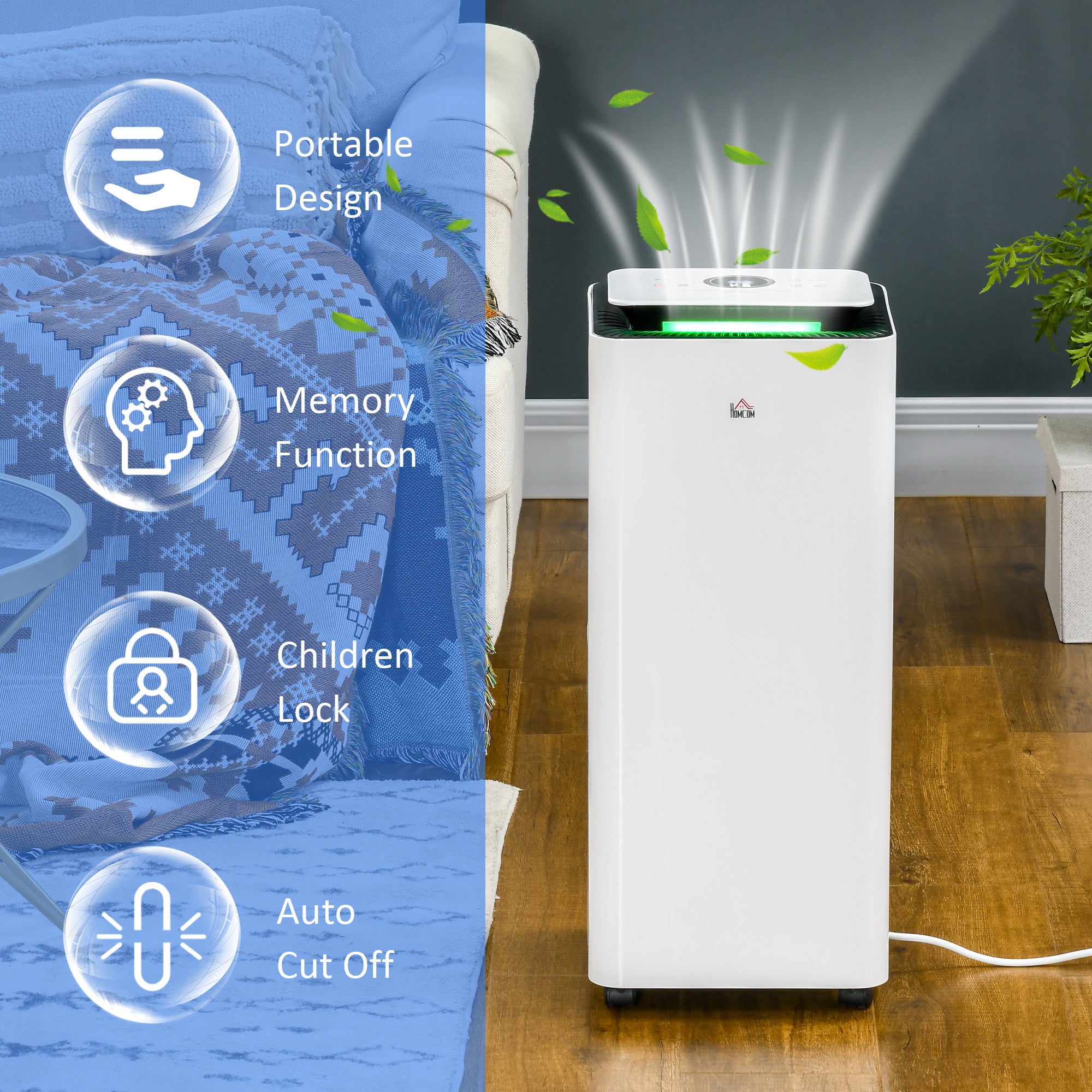 3500mL Portable Dehumidifier with Air Purifier, 24H Timer, 5 Modes, 16L/Day, for Home Laundry, White