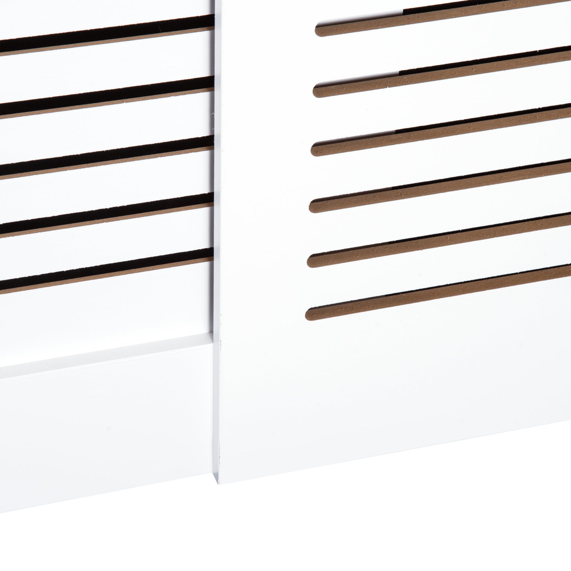 MDF Extendable Radiator Cover Cabinet Shelving Home Office Slatted Design White 139-208.5L x 20.5W x 82.5H cm