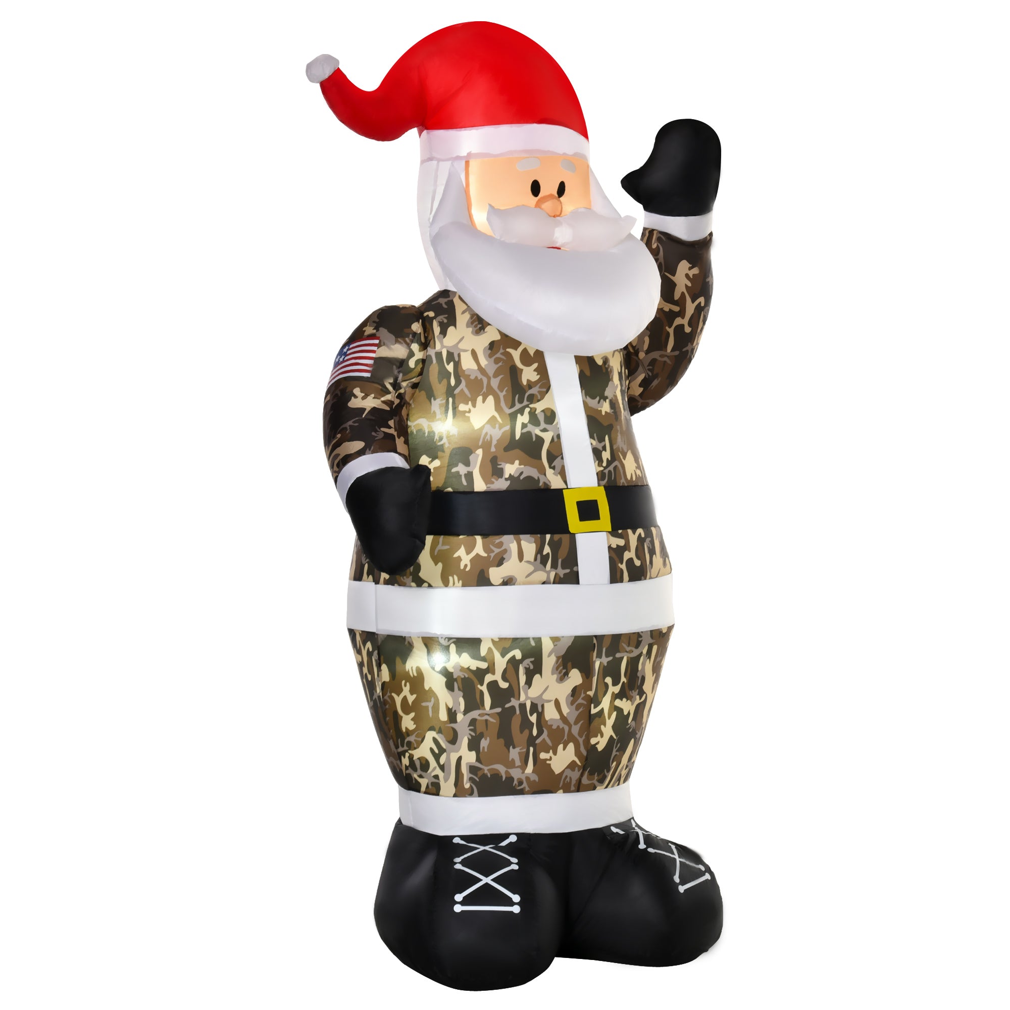 8ft Christmas Inflatable Outdoor Santa Claus Saluting in Camouflage, Blow Up Yard Decoration Built-in LED Lights for Holiday Party Xmas Garden