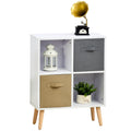 4 Cube Freestanding Storage Cabinet with 2 Fabric Drawers Handles 54.5L x 24W x 69.5H cm - White Brown Grey