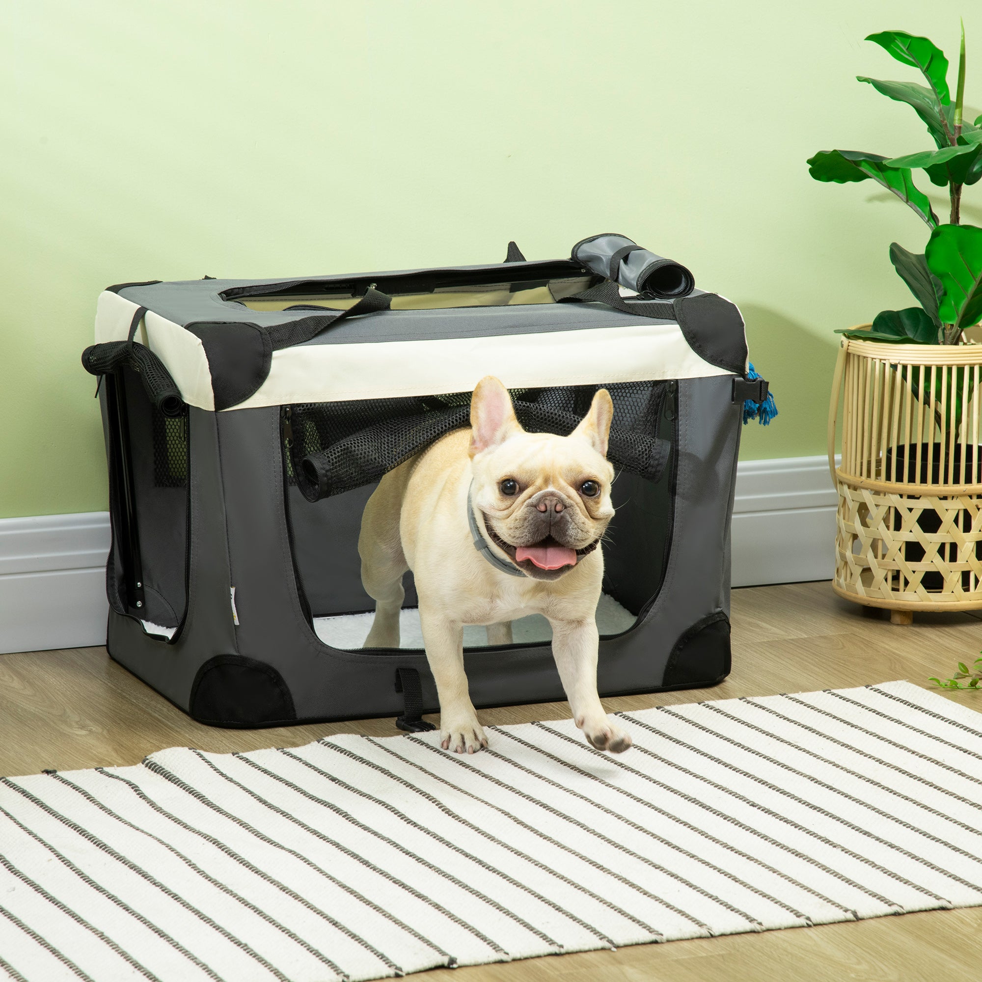 60cm Foldable Pet Carrier, with Cushion, for Miniature Dogs and Cats - Grey