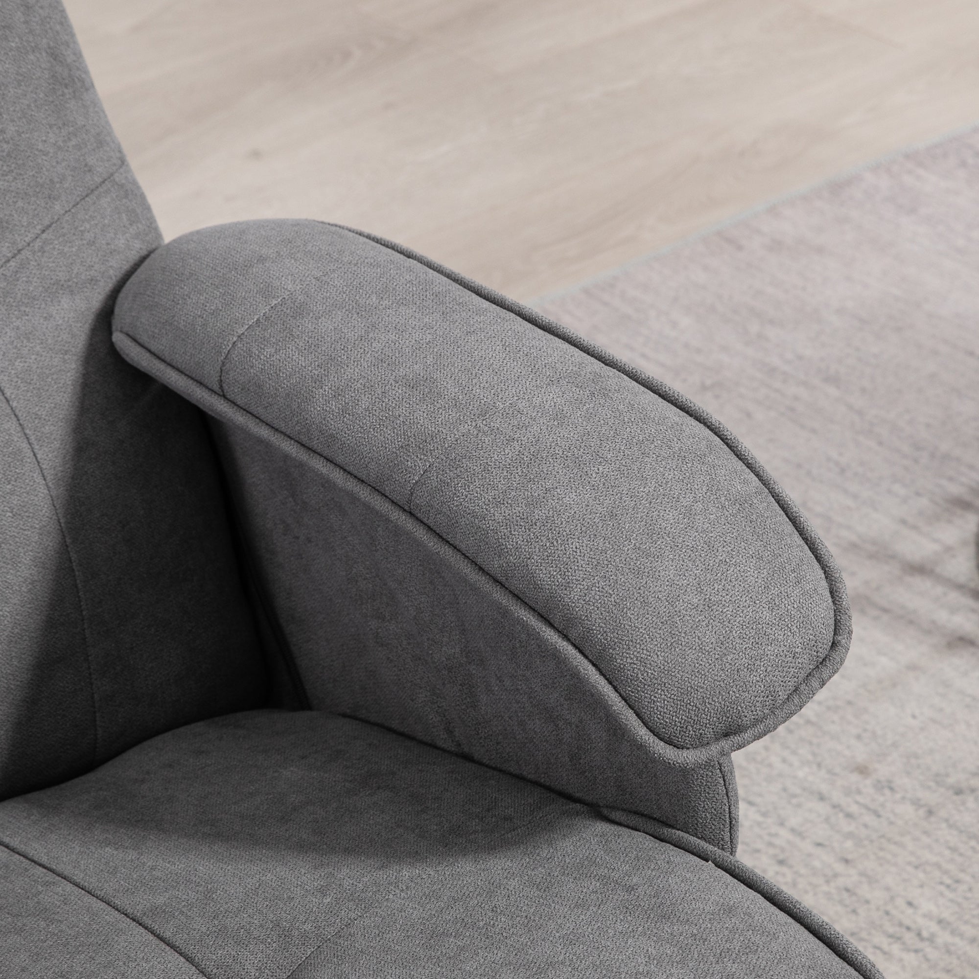 Linen Swivel Recliner Armchair with Footstool and Wooden Base - Grey