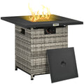 Outdoor PE Rattan Gas Fire Pit Table with Rain Cover - Mixed Grey