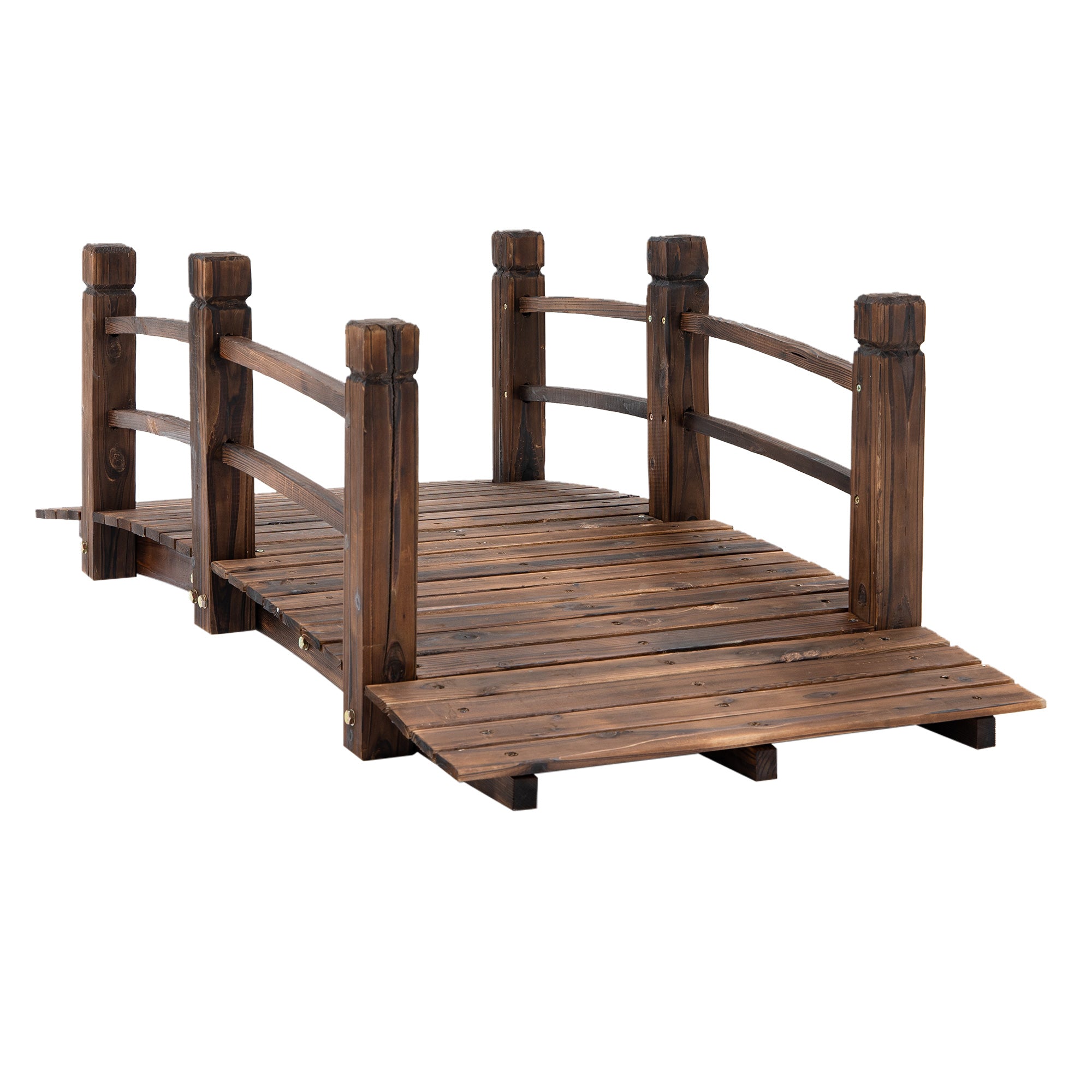 Wooden Garden Bridge Lawn Décor Stained Finish Arc Outdoor Pond Walkway w/ Railings