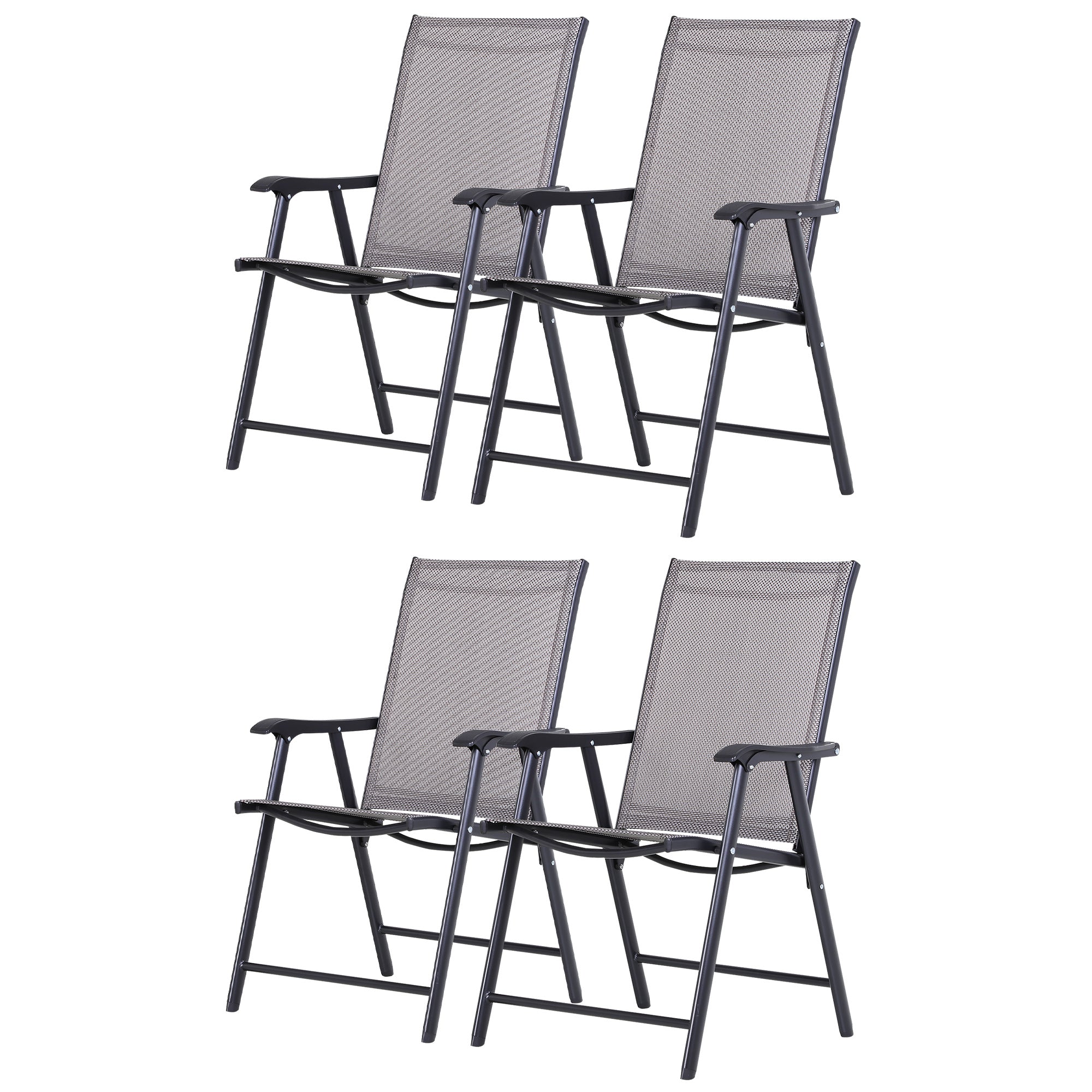 Set of 4 Folding Garden Chairs, Metal Frame Garden Chairs Outdoor Patio Park Dining Seat with Breathable Mesh Seat, Grey