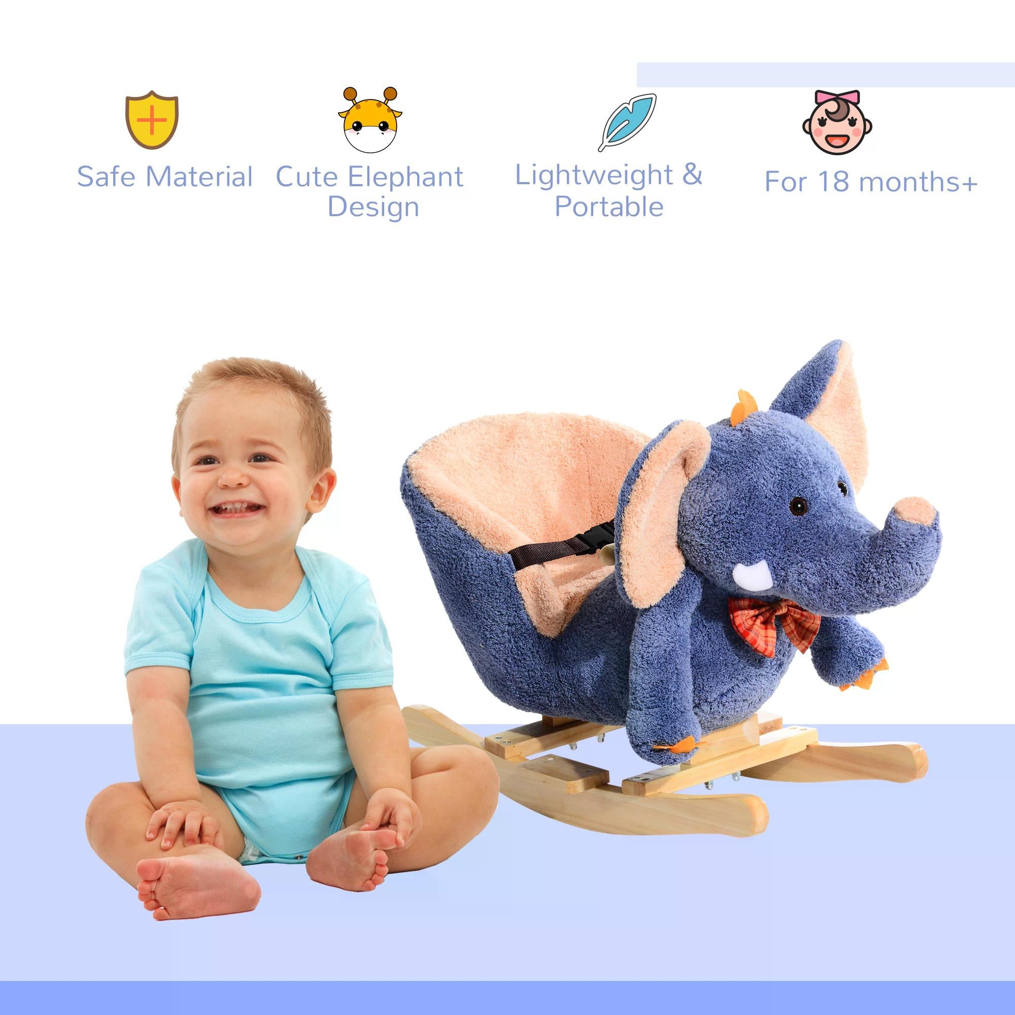 Children Kids Rocking Horse Toys Plush Elephant Rocker Seat with Sound Toddler Baby Gift Blue