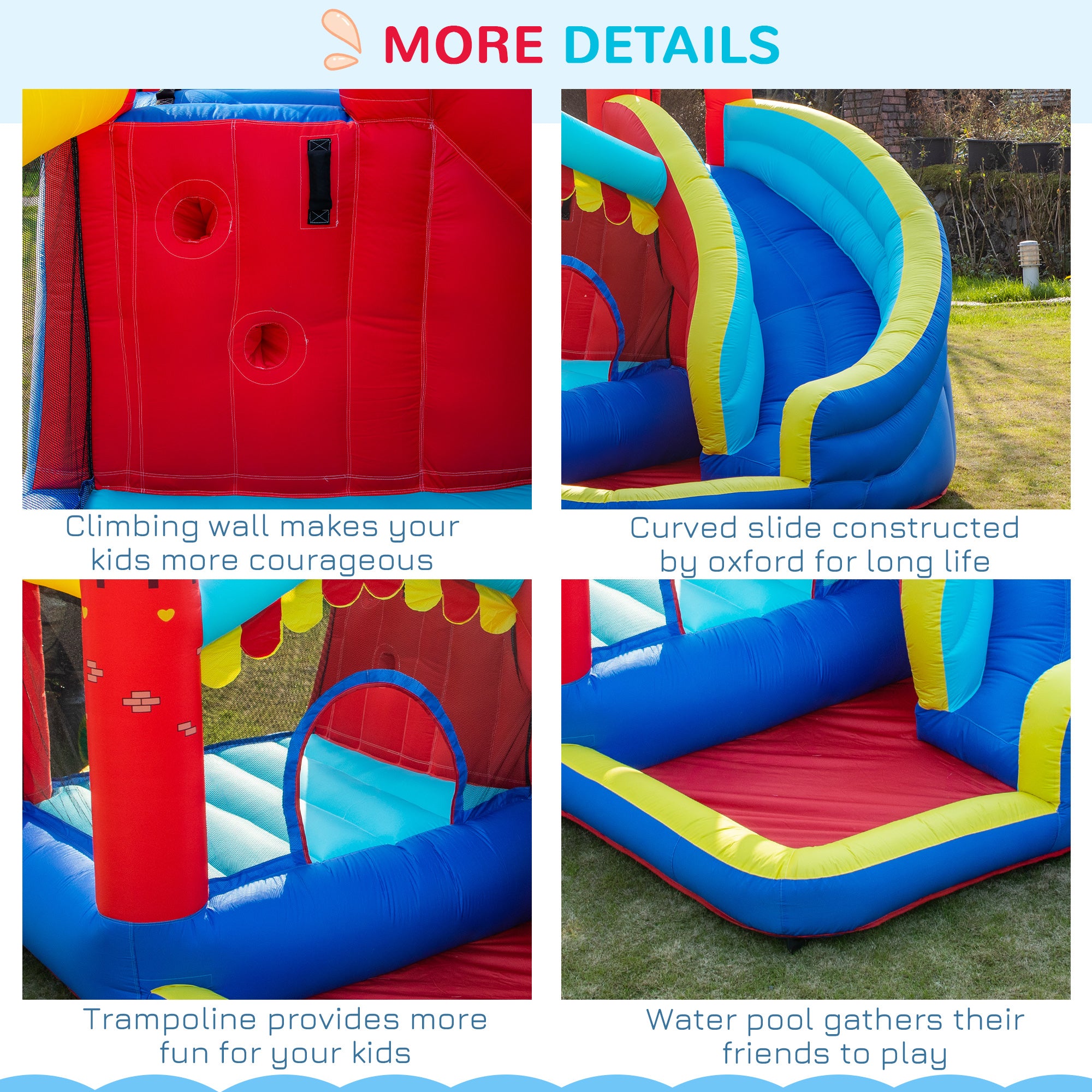 4 in 1 Kids Bounce Castle Large Inflatable House Trampoline Slide Water Pool Climbing Wall for Kids Age 3-8, 2.9 x 2.7 x 2.3m