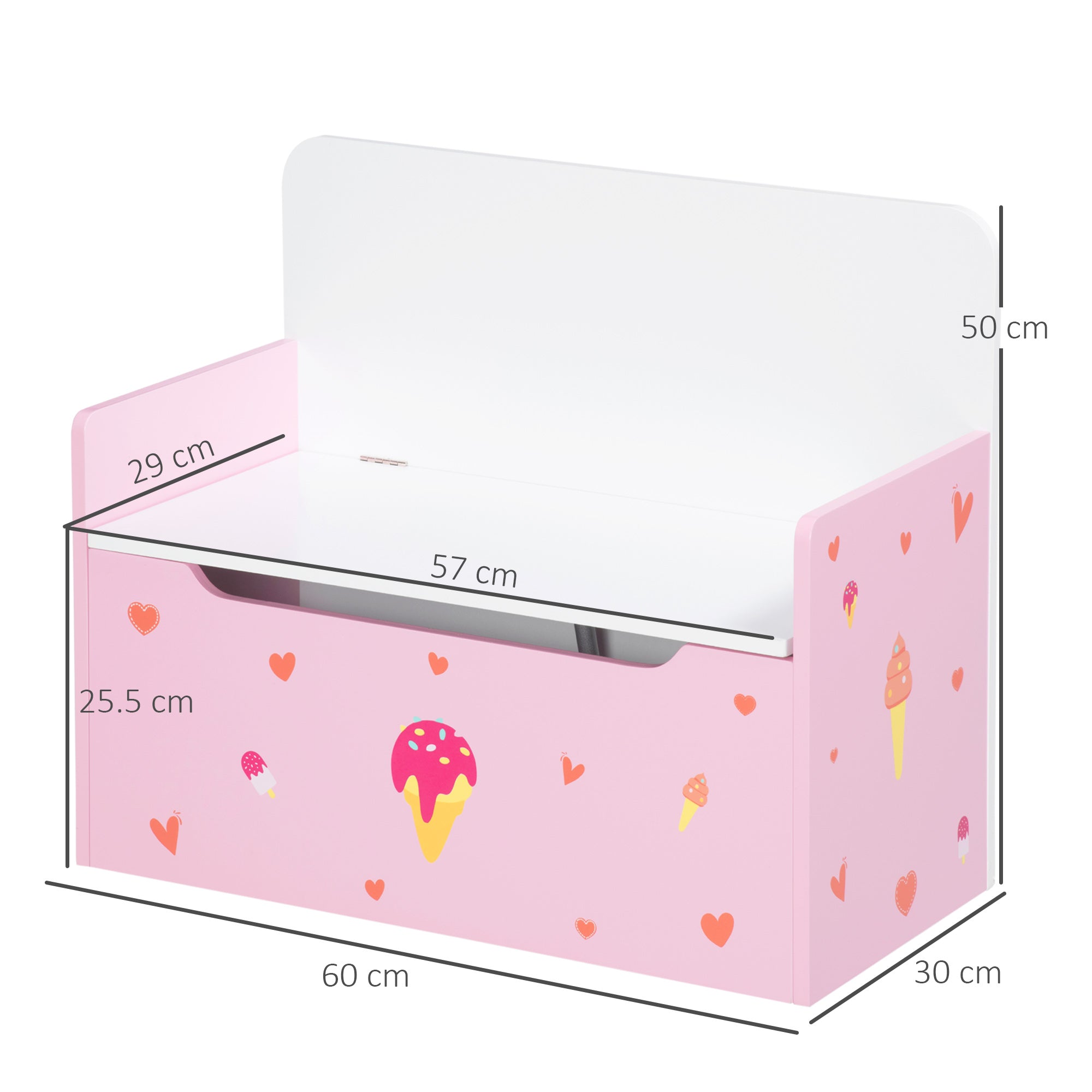 2-IN-1 Wooden Toy Box, Kids Storage Bench Toy Chest with Safety Pneumatic Rod, Cute Pattern, Pink