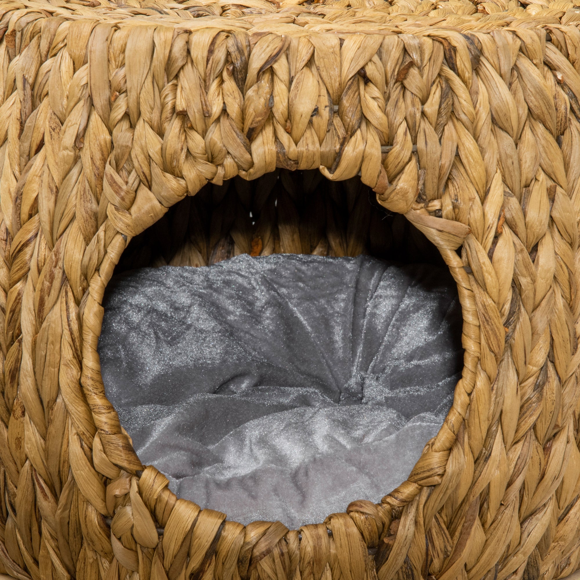 Wicker Cat Cave/House Stool with Soft Washable Cushion,Rattan Kitten Bed for Outdoor & Indoor Use， 44 x 43 x 41cm