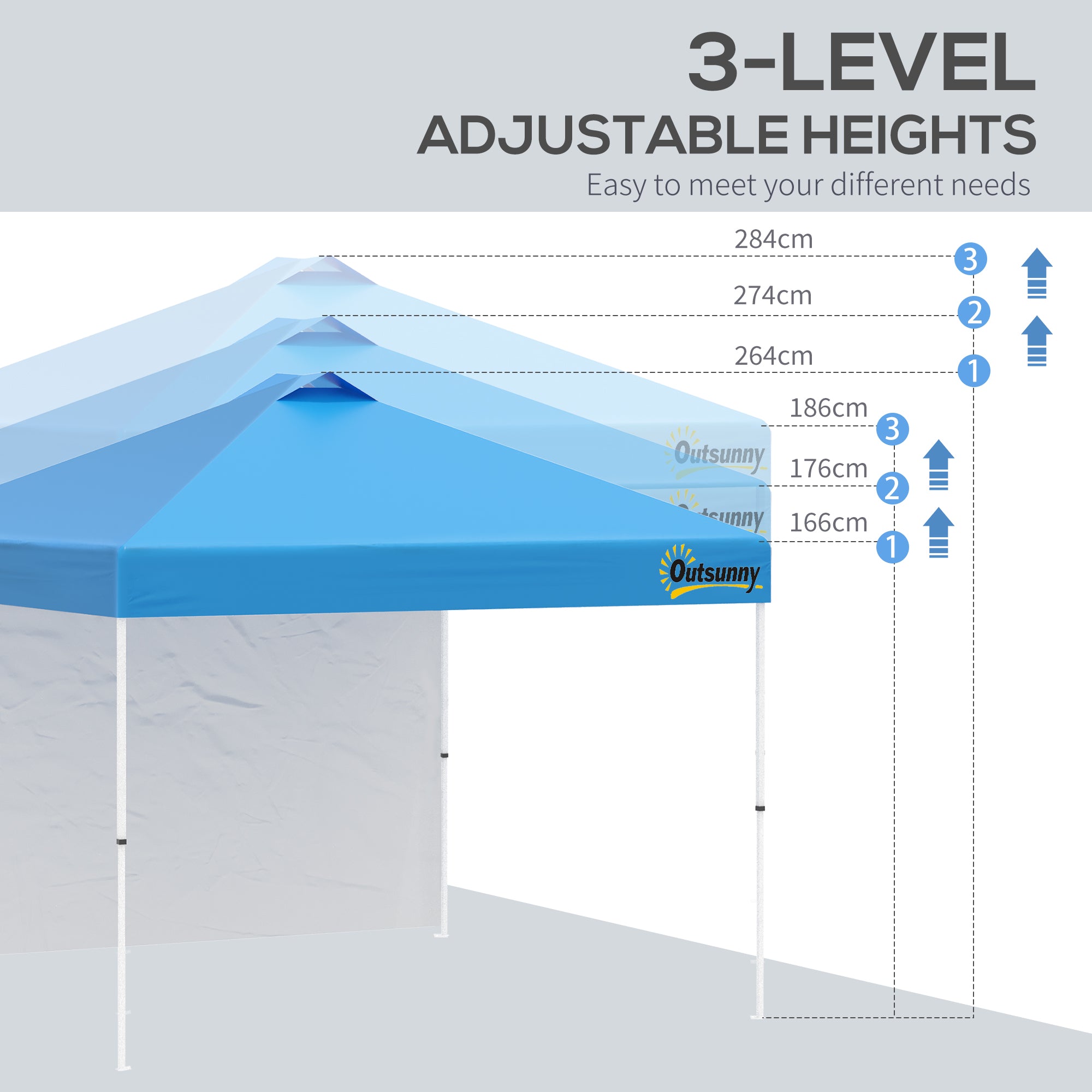 3x(3)M Pop Up Gazebo Tent with 1 Sidewall, Roller Bag, Adjustable Height, Event Shelter Tent for Garden, Patio, Blue