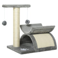 Cat Tree with Sisal Scratching Post, Rotatable Top Bar, Tunnel & Dangling Balls for Kittens - Grey