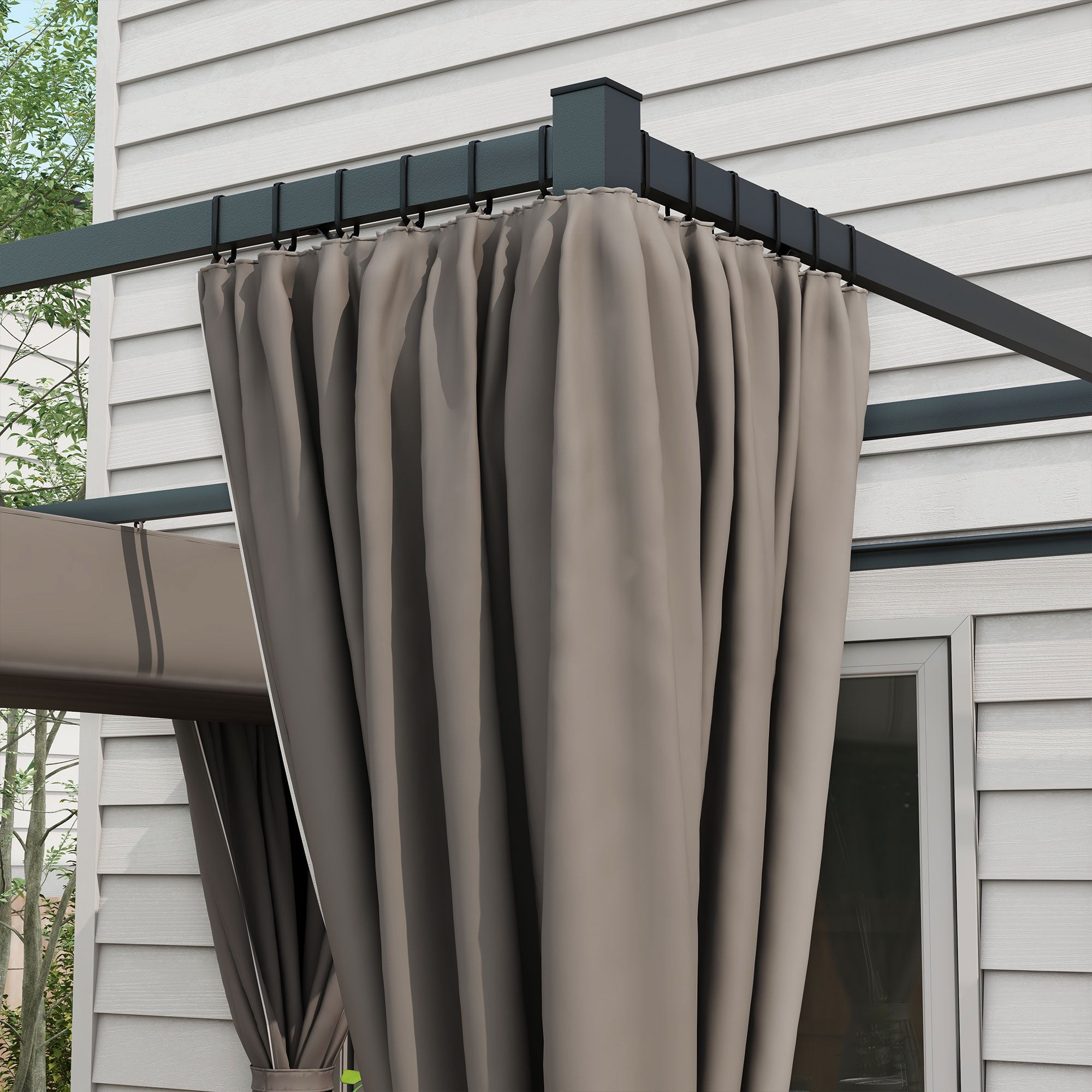 3 x 3 Metre Retractable Pergola with Curtains and Metal Frame - Light Grey