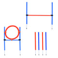 Pet Agility Training Set Adjustable Pole Hoop Hurdle for Dog Obedience - Blue & Red