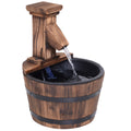 Wood Barrel Electric Patio Water Fountain Pump - Carbonized Wood