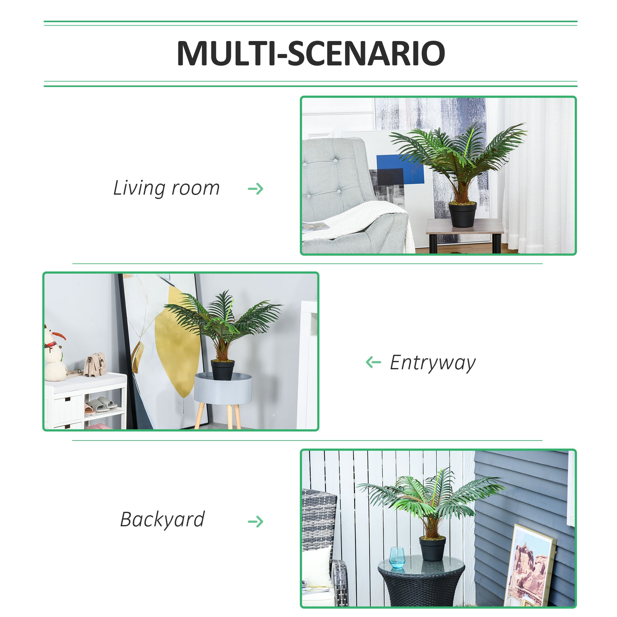 Artificial Palm Tree 60cm with Nursery Pot 8 Leaf Tropical Décor - Green