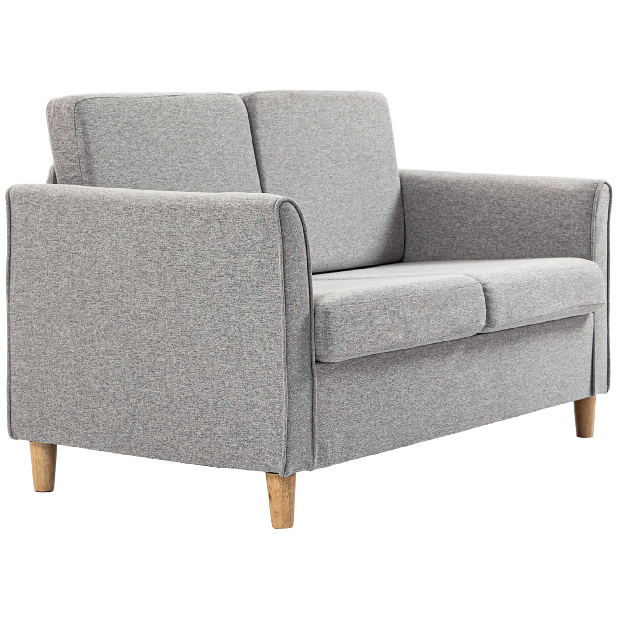 Compact Loveseat Sofa, Modern 2 Seater Sofa for Living Room with Wood Legs and Armrests, Light Grey