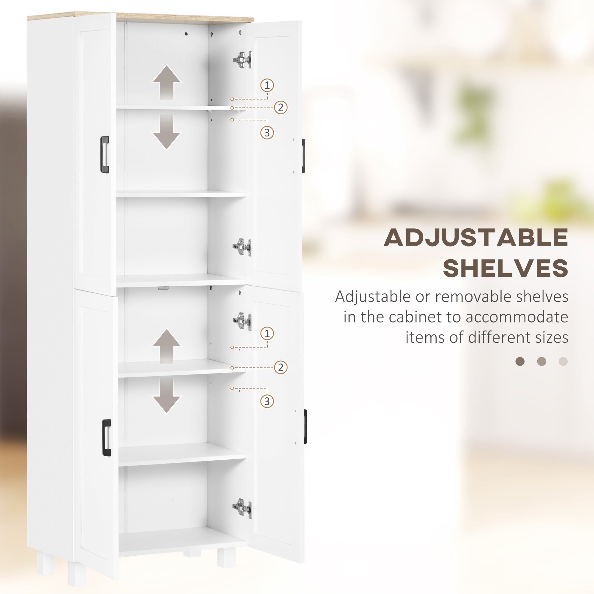 Freestanding 4-Door Kitchen Cupboard with Adjustable Shelves 170cm - White