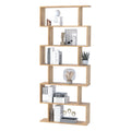 Wooden S Shape 6-Shelf Storage Display Room Divider Bookcase Cabinet - Oak