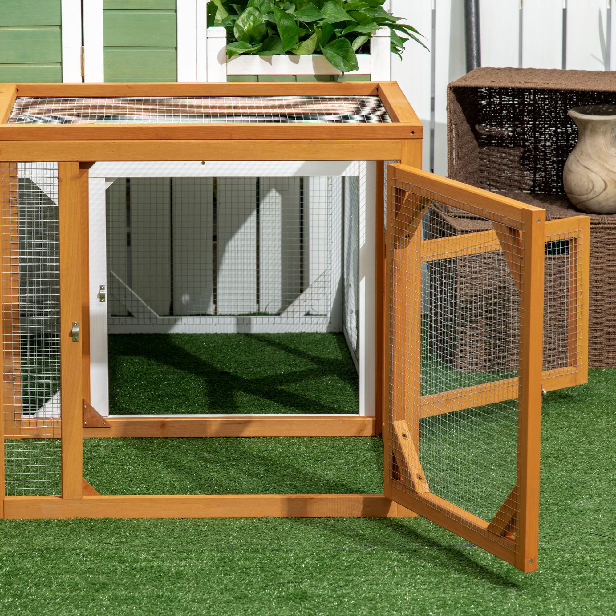 Wooden Chicken Coop with Perches, Doors, Combinable Design, for 2-4 Chickens - Natural Wood Colour