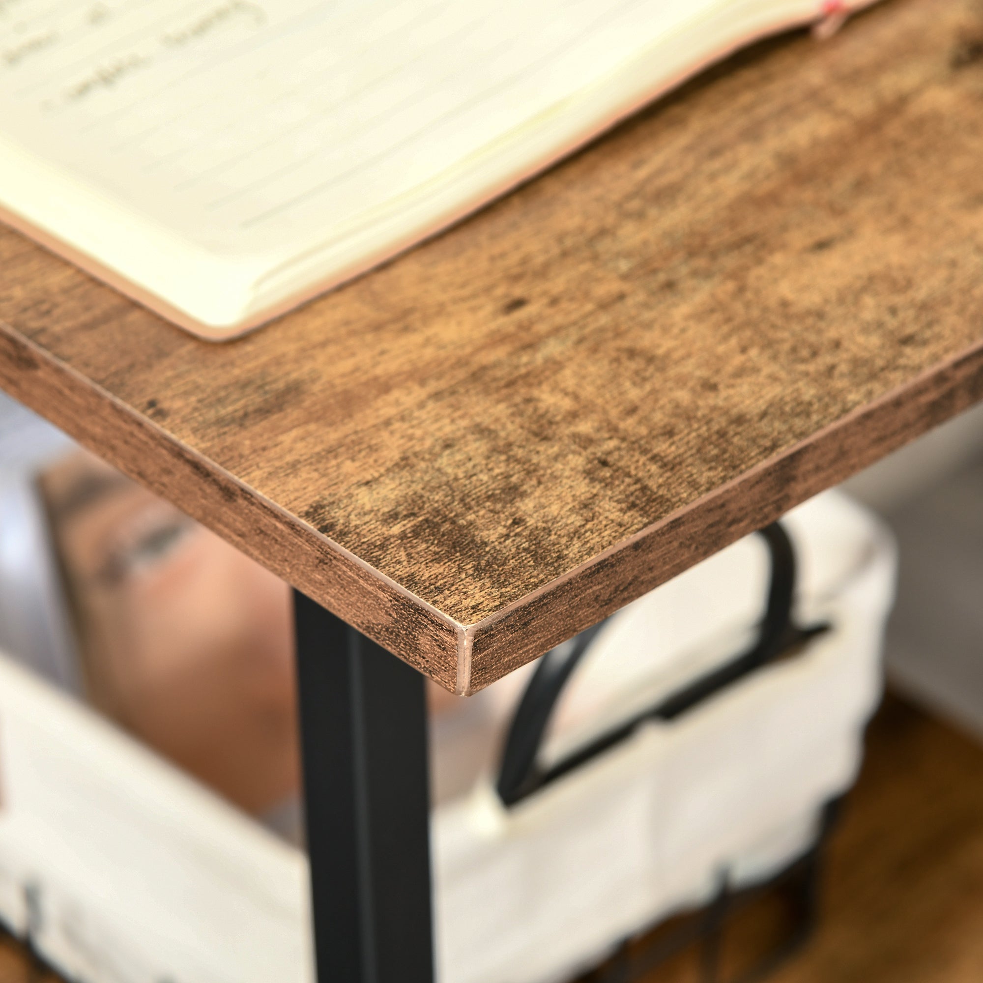 Office Desk Working Station Home Office Table with 2 Shelves Computer Gaming Desk Steel Frame Black and Rustic Brown