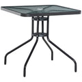 Square Tempered Glass Bistro Table with Steel Frame and Parasol Hole 76x76cm - Black