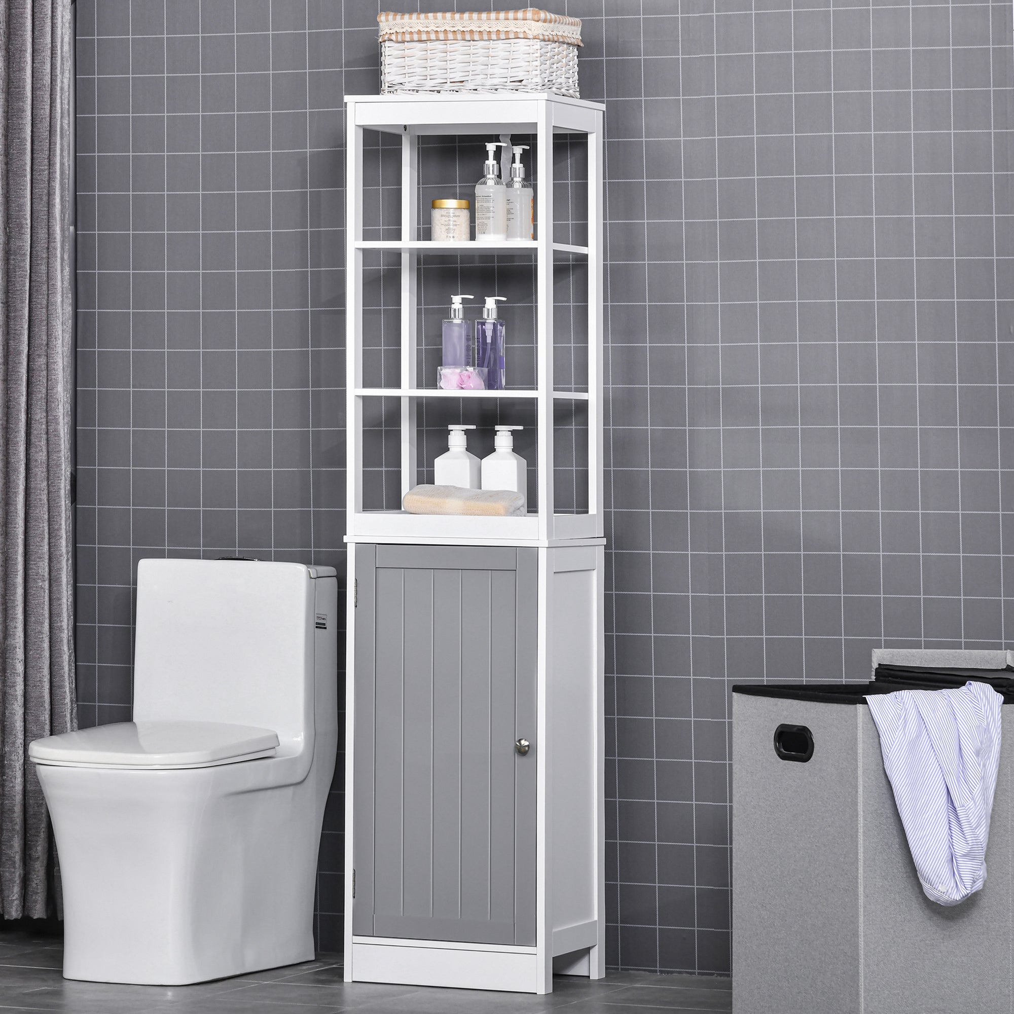 Slimline Bathroom Storage Cabinet, Free Standing Tallboy Unit for Bathroom, Living Room, Kitchen,Multi-Purpose Storage Unit