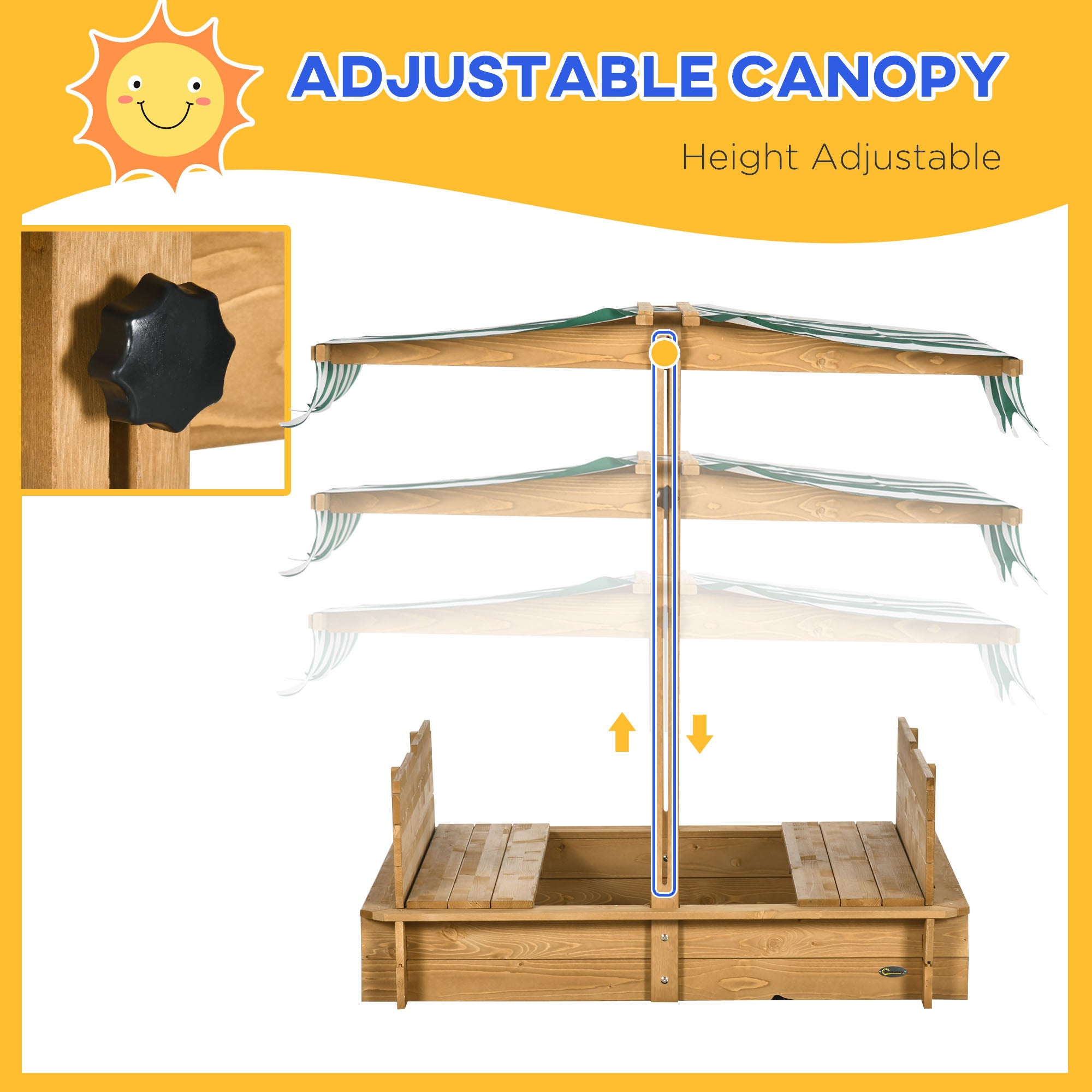 Wooden Sandpit with Adjustable Canopy Light Brown