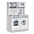 Kids Kitchen Play Cooking Toy Set with Sound & Light, Battery Operated Cooktop & Ice Machine - Grey White