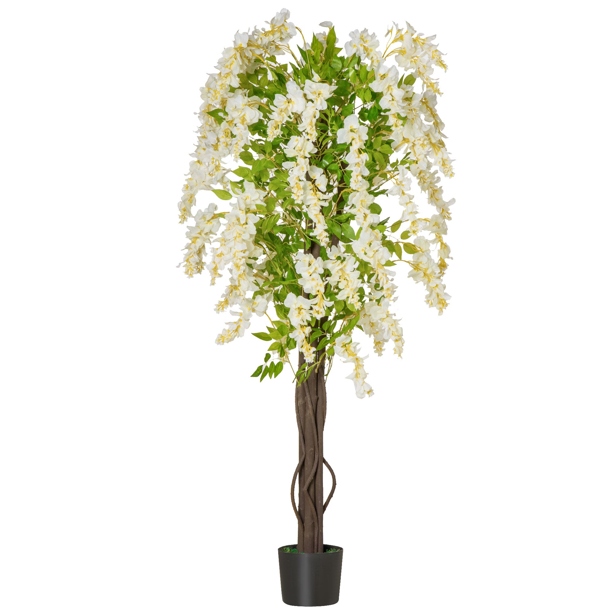 Artificial Realistic White Wisteria Tree Faux Decorative Plant in Nursery Pot for Indoor Outdoor Décor, 160cm