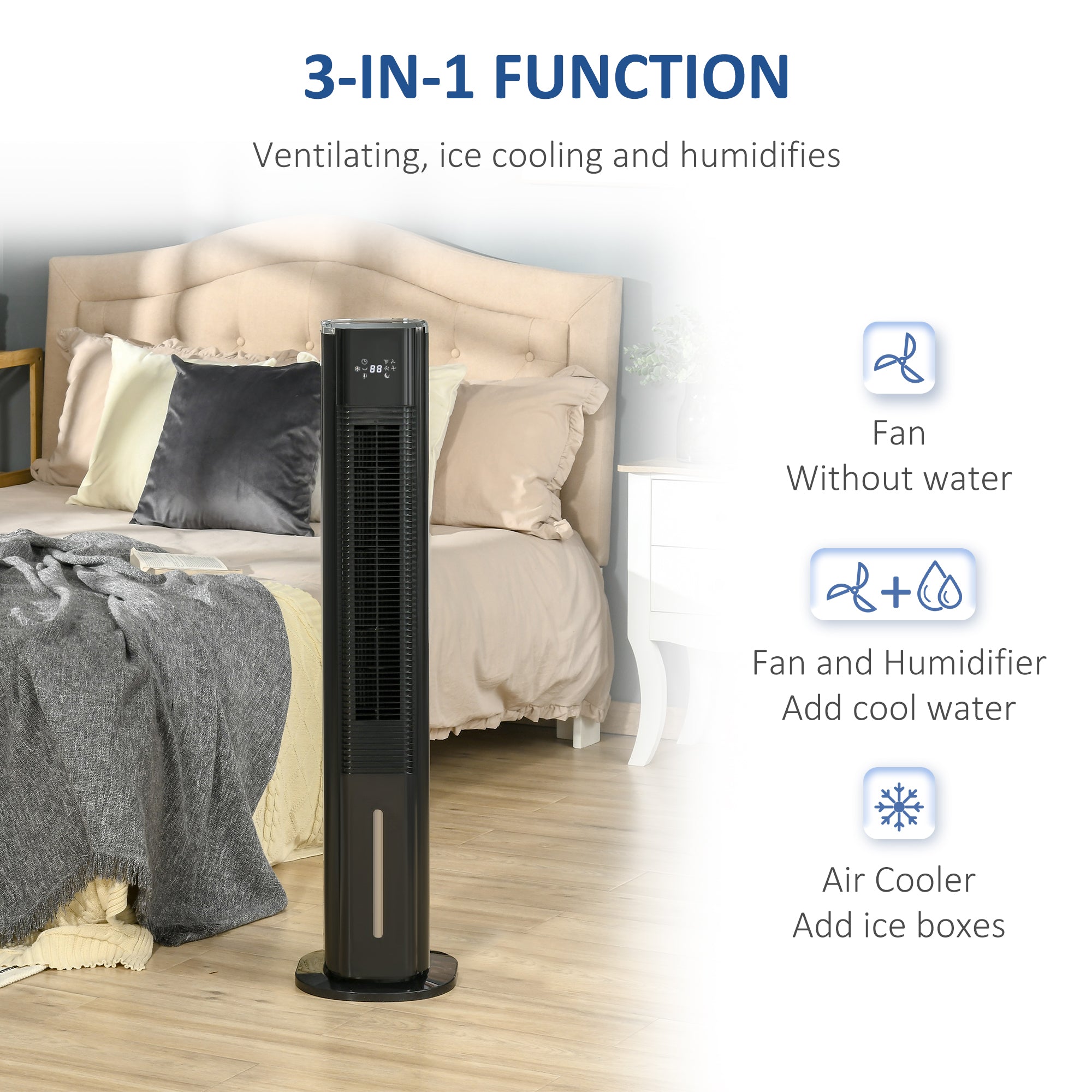 42" Portable Cooling Fan, Water Conditioner Unit with 3 Modes, 3 Speed, Remote Controller, Timer, Oscillating for Home Quiet Bedroom, Black